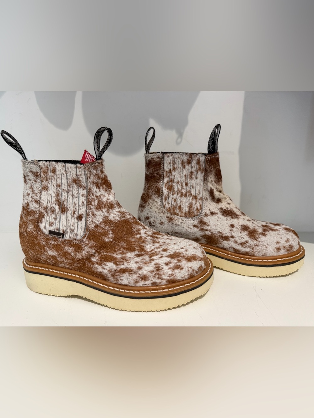 Cowhide Lechera Rancherr Boots in Brown and White